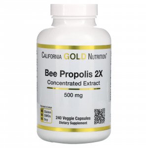 كبسولات عكبر النحل لدعم المناعة كاليفورنيا غولد نيوتريشن Bee Propolis 2X Concentrated Extract California Gold Nutrition 500 ملجم 240 كبسولة